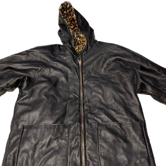 Vintage Marc Mattis Women’s Black Leather Jacket Double-Side Leopard Print Sz M - Picture 7 of 16